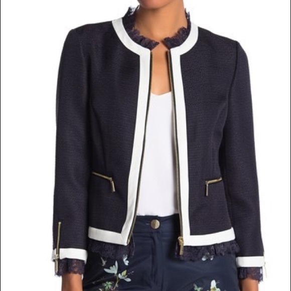 Ted Baker London Ennio Lace Trim Navy Woven Jacket